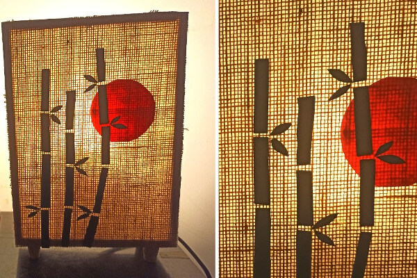 DIY wooden table lamp with bamboo art
