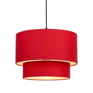 Two Tier Hanging Lamp with Red Fabric Shade | Modern Pendant Lights for Living Room, Hall, and Bedroom