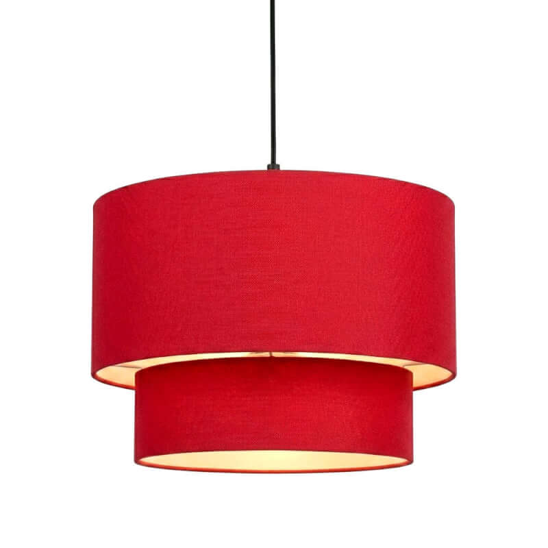 Two Tier Hanging Lamp with Red Fabric Shade | Modern Pendant Lights for Living Room, Hall, and Bedroom