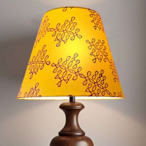 Printed traditional lamp shade cover | Light orange cone lampshade with kolam design