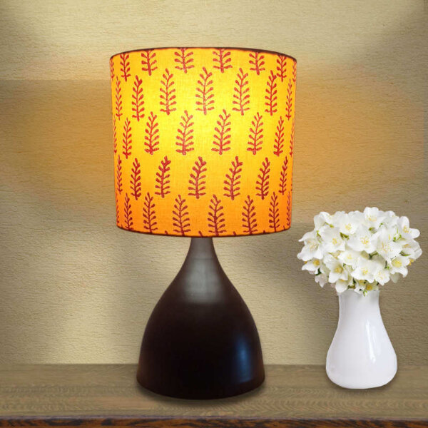table lamp with orange lamp shade