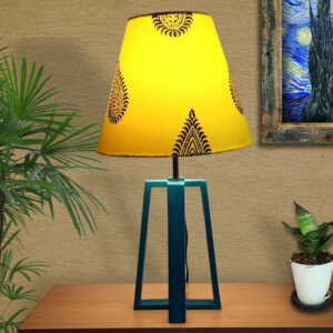 Bed side lamp with yellow paisley lamp shade