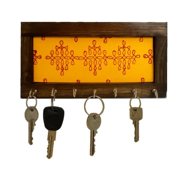 Wall mount key holder with fabric inlay (Kolam Design)