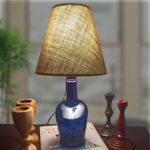 antiquity blue bottle lamp with jute lamp shade