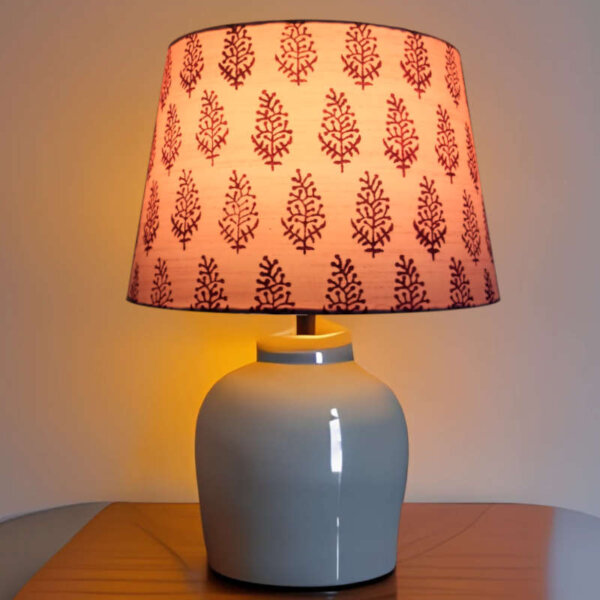 Pink lamp shade block printed