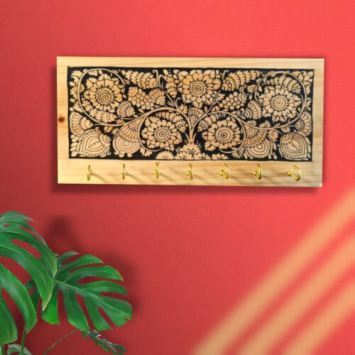 Key Racks Flowetr Wooden key stand for wall | Hand painted floral design