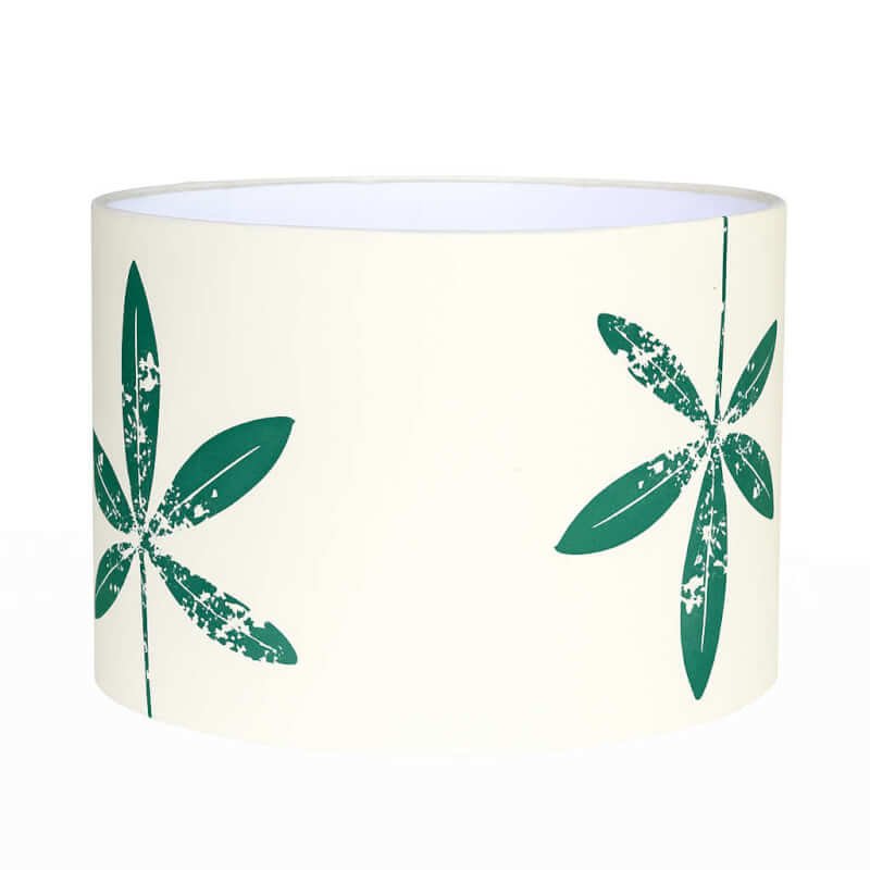 Drum lamp shade in light cream colour with leaf print