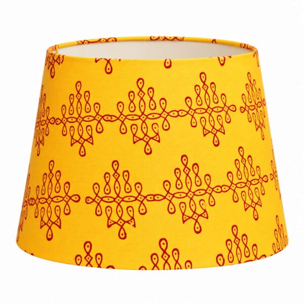 Mustard Yellow Kolam Print Fabric Lampshade – Traditional Indian Design