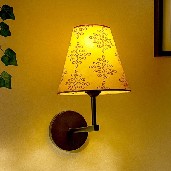 Fancy wall lights for bedroom | Metal fixture | Kolam print conical lamp shade