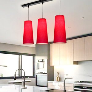 Hanging lights in linear cluster - 3 set hanging lamps - Red fabric | Long conical shape