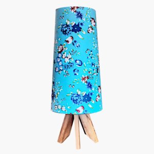 Tripod table lamp - buy night lamp for bedroom - Floral lamp shade | Teak wood base | Matte finish polish