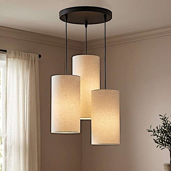 3 set hanging lights - Ceiling pendant lamps for bed rooms , dining rooms , hall - Circular arrangement | Offwhite color | Cylinder shape
