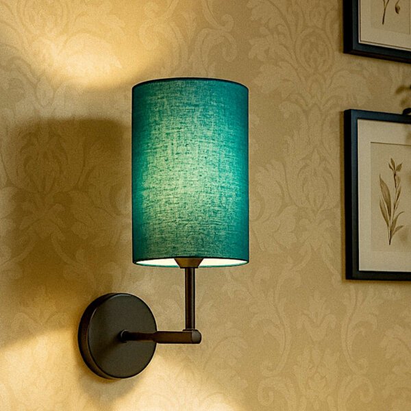 Night lamp for bed room | Wall mount | Peacock blue | Cylindrical lamp shade
