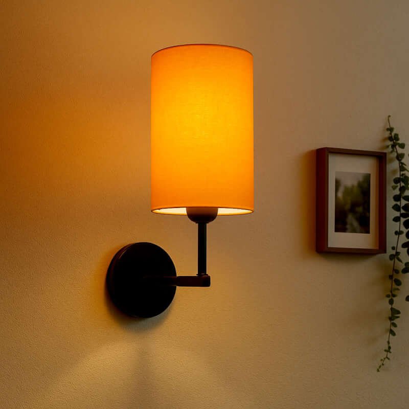 Uplight wall lamp for bed rooms, living rooms | Cylindrical lamp shade | Orange | Metal wall fixture
