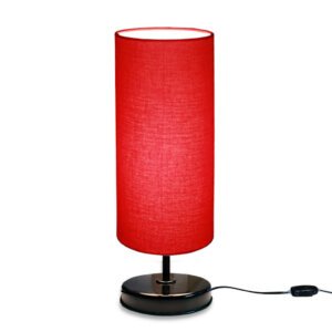 Metal base table lamp - Red fabric lamp shade - Bed side lamp
