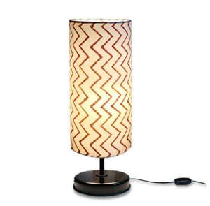 Bed side lamp - Metal base and cylindrical lamp shade (Chevron block print)
