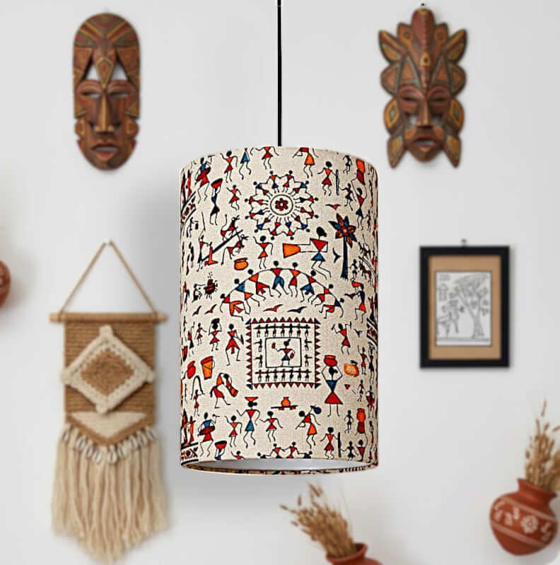 Warli Art Hanging Light | Ceiling pendant for bedrooms / dining rooms / living room
