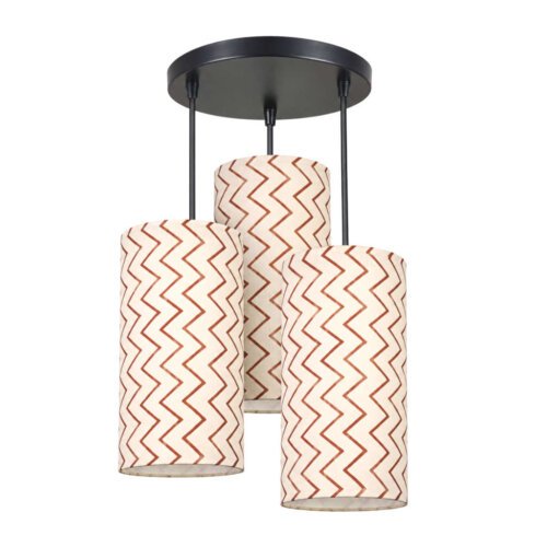 Chevron Print 3-Light Cluster Hanging Lamp | Modern Fabric Pendant Lights for Hall, Living Room, and Bedroom