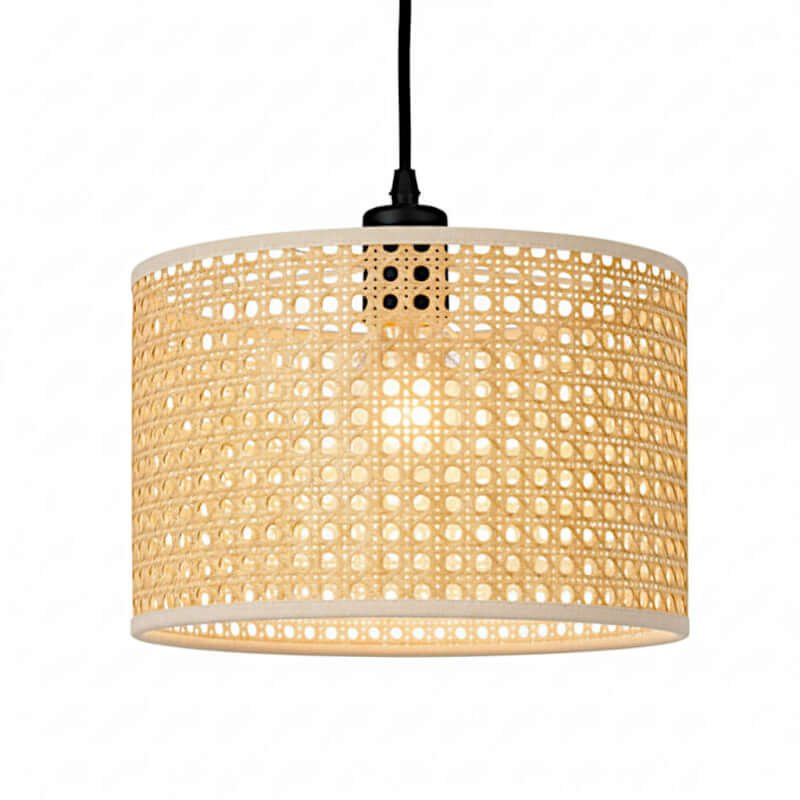 Cane hanging lamp for living room | Drum Shape
