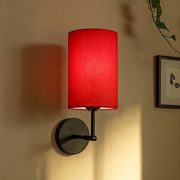 Wall lamp - Wall mounted lights for living room / bedroom - Metal fixture | Red colour | Cylindrical shade