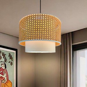 Hanging lights in cane | bed room pendant lamp | Dual layer drum