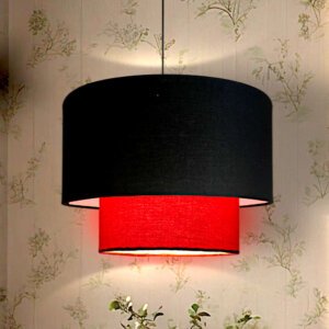 Double layer hanging lights | Pendant lamp shades for hall | Black and red fabric