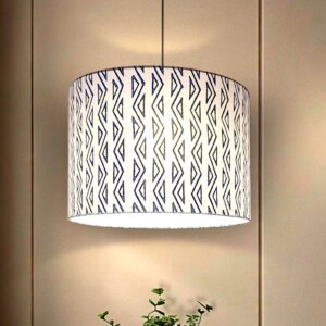 Hanging lights for living room / bed room | Drum Shape | Block printed white fabric
