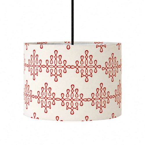 Hanging lamp for bed room | Living room fabric lights | Kolam print in offwhite fabric | Drum Shape