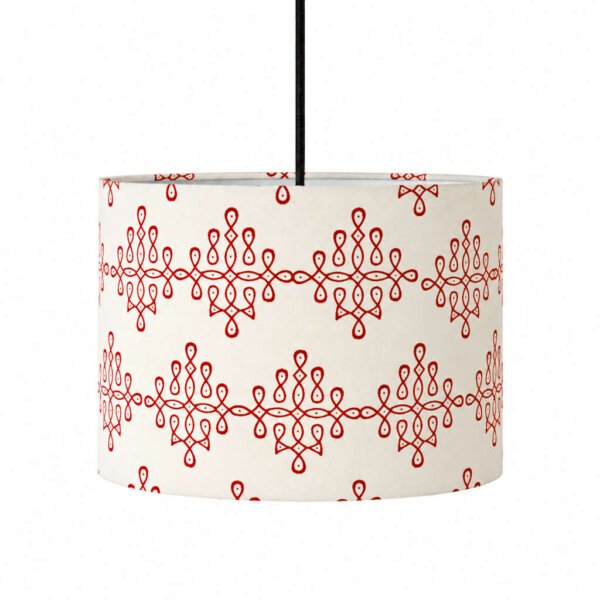 Hanging lamp for bed room | Living room fabric lights | Kolam print in offwhite fabric | Drum Shape