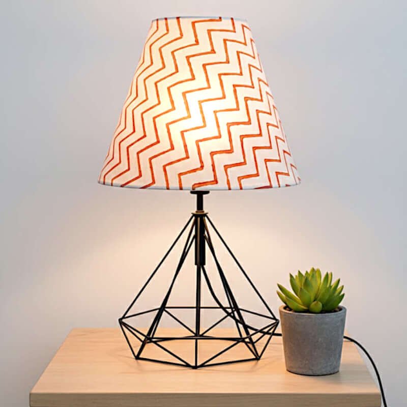 Side table lamp for bed room | Metal base with printed chevron lamp shade