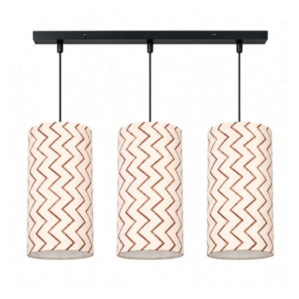 Hanging lights for living room | 3 set linear arrangement | Cylinder printed lamp shades (Chevron)