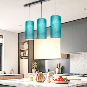 Hanging lights for dining table | Kitchen hanging lights in linear cluster | Peacock blue | Cylinder shape