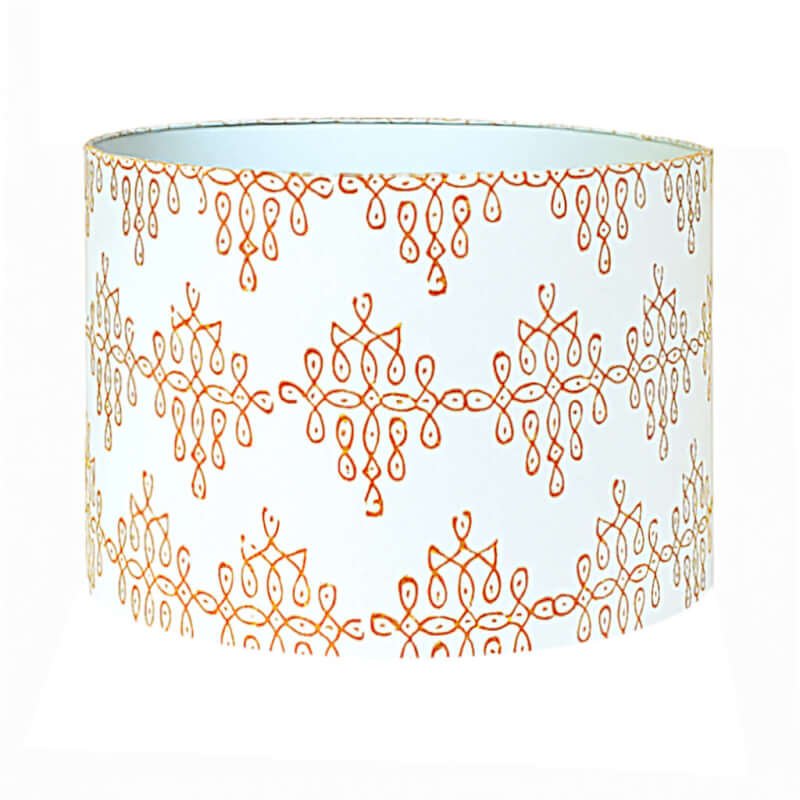 Lamp shade cover | Printed fabric drum lampshade only | Offwhite kolam
