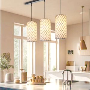 Hanging lights for living room | 3 set linear arrangement | Cylinder printed lamp shades (Chevron)