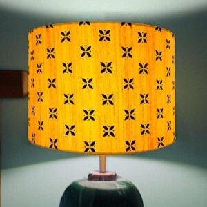 Drum lamp shade cover | Printed fabric lamp shade (Bright textured orange with black motif)