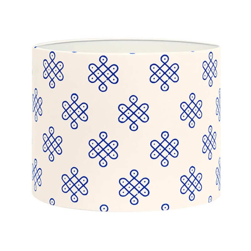Block print lamp shades online | Small, medium, large drum lampshade | Blue kolam print