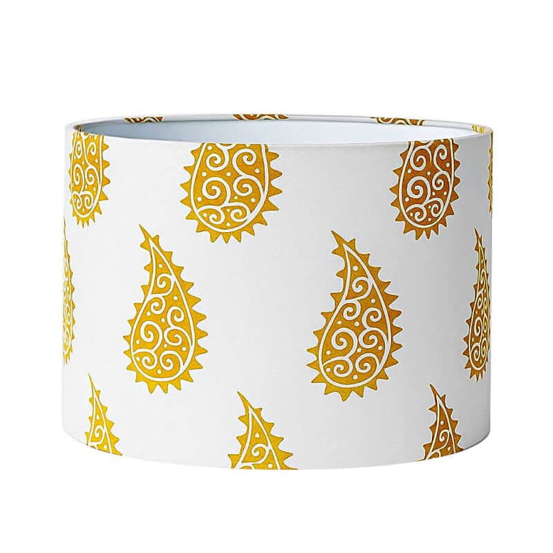 Light cream lamp shade only | Gold colour printed paisley design | Drum shade cover