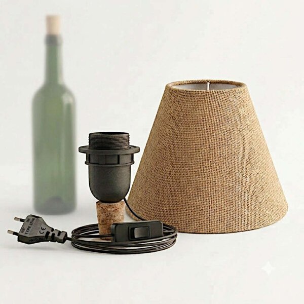 Bottle lamp shade kit | No drill bottle lamp cork adapter | Jute shade for making bottle lamps