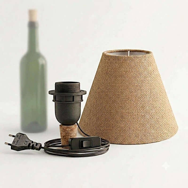 Bottle lamp shade kit | No drill bottle lamp cork adapter | Jute shade for making bottle lamps