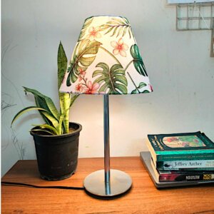 study table lamp | Bed side lamp with metal base | Monstera print lamp shade