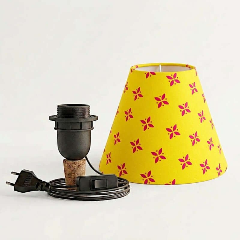 Bottle lamp light shade | Universal cork kit for making bottle table lamps | Printed yellowish orange fabric