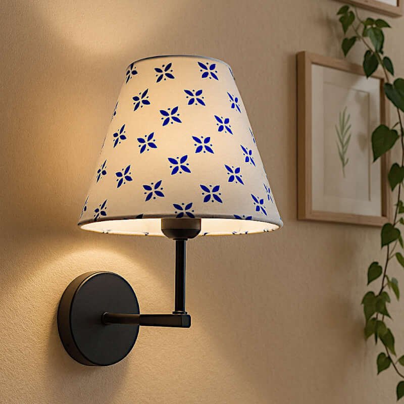 Wall Lamp Shade – Decorative Wall Light Shade for Living Room & Bedroom (Blue floral print)