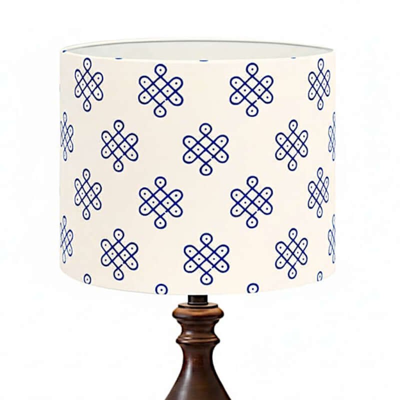 Block print lamp shades online | Small, medium, large drum lampshade | Blue kolam print