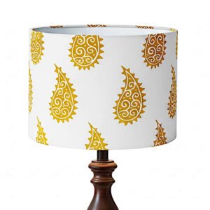 Light cream lamp shade only | Gold colour printed paisley design | Drum shade cover