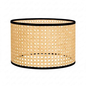 Rattan lamp shade | Drum lampshade with woven cane | Black trim