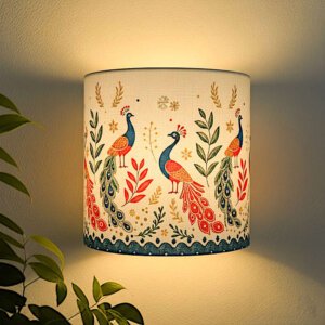 Peacock Print Half-Round Fabric Wall Sconce (8x8x4 Inches)