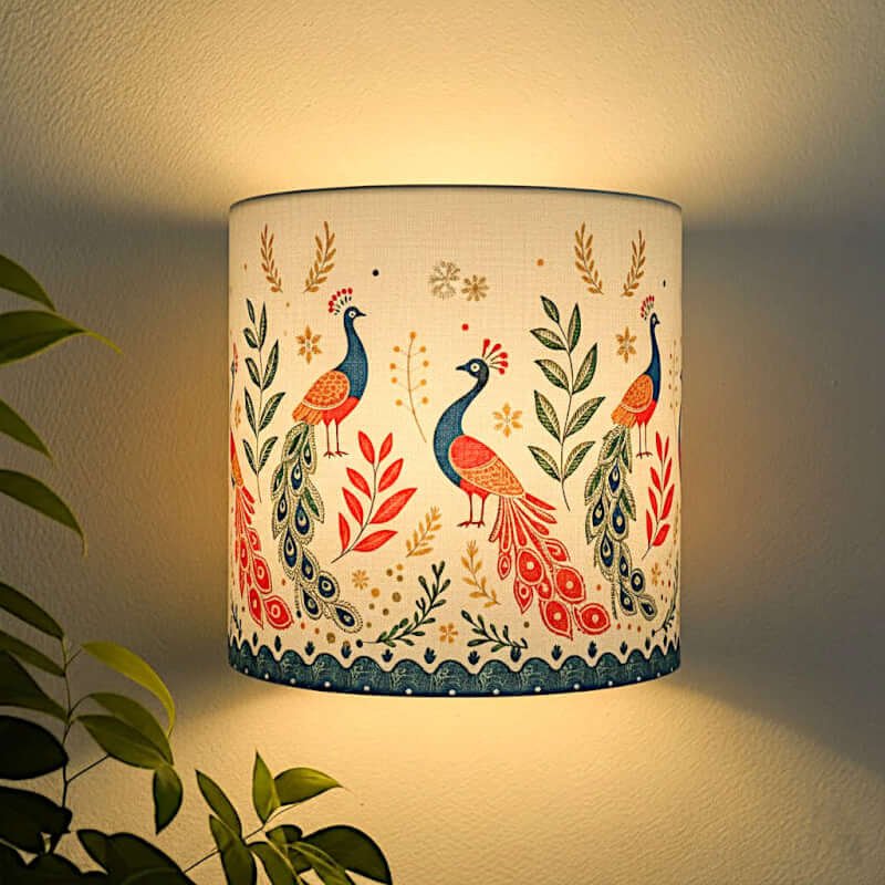 Peacock Print Half-Round Fabric Wall Sconce (8x8x4 Inches)