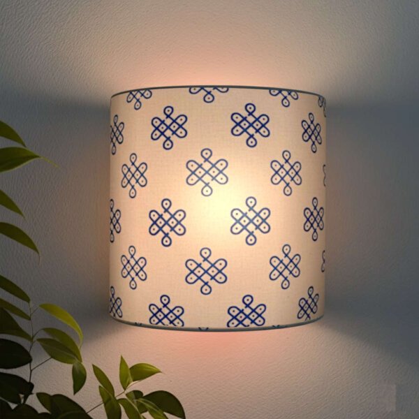 Hand-Printed Kolam Design Half-Circle Wall Sconce Lamp (Blue Kolam Print)