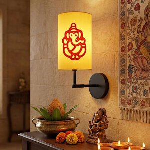 Ganesha Wall Light for Entrance – Warm Glow Fabric Lamp for Pooja Room & Home Decor