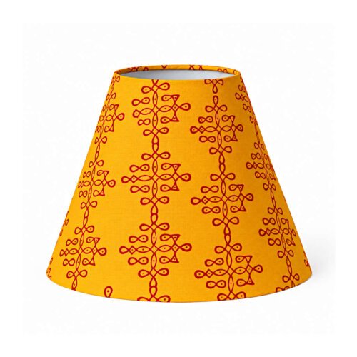 Printed traditional lamp shade cover | Light orange cone lampshade with kolam design